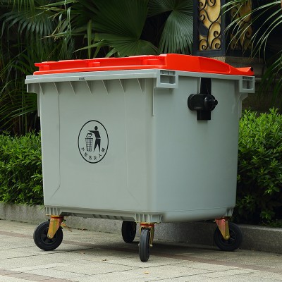 LD-1100A 1100 Liter Plastic Waste Bin with Flat Cover Trash Container 1100